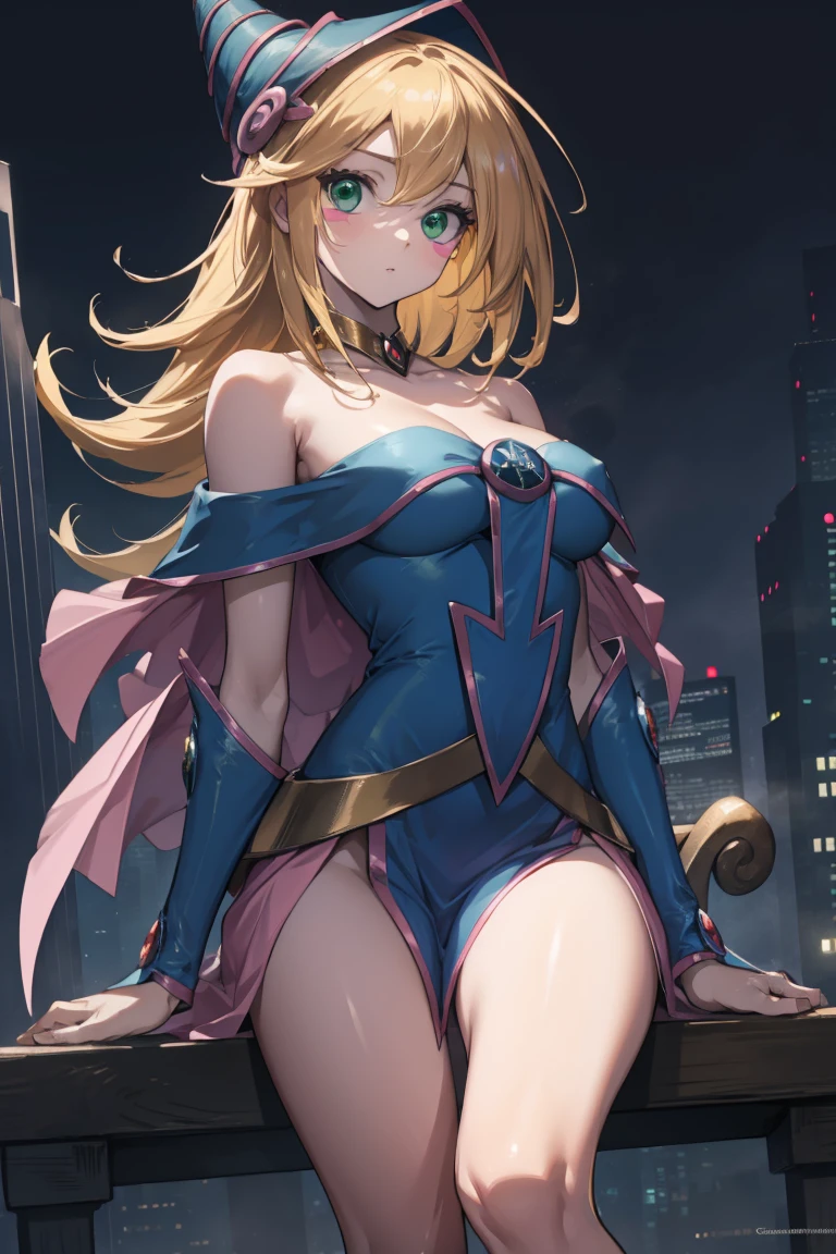 Black Magician Girl、super breasts、thick thighs、blonde hair、magic circle、magic wand、Black Magician Girlのブーツを履く、Leotards that dig into the buttocks、