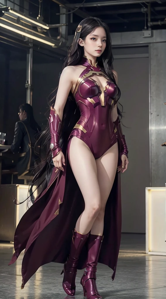 最high quality、best image quality、masterpiece、girl((20-year-old、 By becoming、vest bust、medium bust,wide open breast tea、shining eyes, neon hair、long hair、thin,highest valley、Black Hero Suit、Red Hero Mask、blue cloak、smile、full body tattoo,diamond earrings、Wristband、necklace、wrist set)),high quality、beautiful art、background((night、red thunder、storm、gust of wind、tornado))、Flight、debris flies、Depth of written boundary、movie、visual art、perfect art、8k,genuine、
