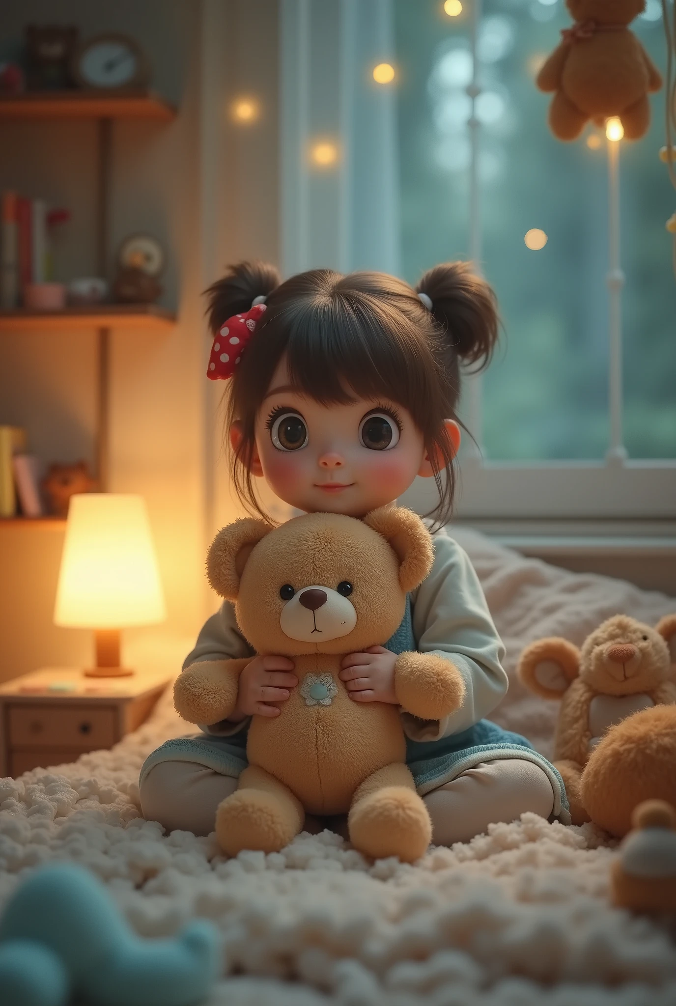 A unparalleled Swidish 6-year-old girl holds a stuffed animal, Sit in a room full of toys, cabelos preto e longos, cheerfulness, Rejoice, Perfect quality, Clear focus（Clutter - home：0.8）, （insane tmasterpiece：1.2） （insane realisticlying：1.2） （Bokeh） （insane best qualtiy） （detailedskin：1.3） （complexdetails） （32K） （detailedeyes） （insane Sharp focus）, （having fun）closeup cleavage, Luminism, cinematic lighting, wide shot, retina, textured skin, anatomically correct, best quality, award winning, ambient light, cinematic, highly detailed, professional complimentary colors, romantic, beautiful, lovely, breathtaking --v 6 --s 1000 --c 20 --q 500 --chaos 100