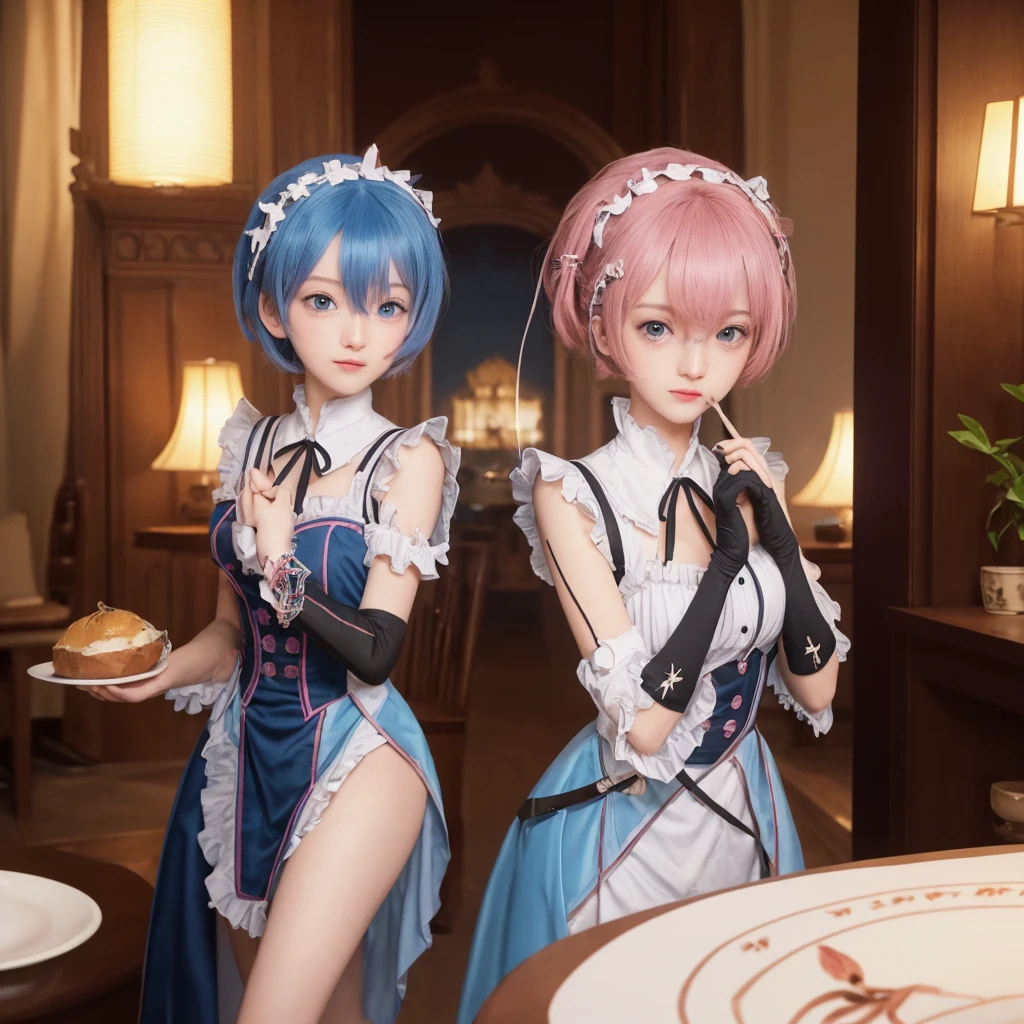 mesa, Best Quality, (showy), (Delicate eyes and face.), volumetric lights, ray tracing, the extremely detailed CG Unity 8K wallpapers, (2 girls:1.3), (Remlin:0.7), (Ramchi:0.8), hair over one eye, maid, purple ribbon, maid headdress, roswaal mansion maid uniform, separate sleeves, white thigh, Session, banks, garden, blue sky、乳首やPubic hair cannot be hidden with clothing.、乳首も- The pubic area is also fully visible.、乳首やPubic hair cannot be hidden with clothing.、乳首も- The pubic area is also fully visible.、乳首やPubic hair cannot be hidden with clothing.、乳首も- The pubic area is also fully visible.、乳首やPubic hair cannot be hidden with clothing.、乳首も- The pubic area is also fully visible.、Pubic hair cannot be hidden with clothing.、- The pubic area is also fully visible.、Pubic hair cannot be hidden with clothing.、- The pubic area is also fully visible.、