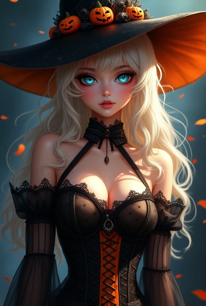 A Tim Burton art style of a beautiful 20 year old blonde Kate Bloom with big messy hair in a tattered sheer black dress, white stockings, black headband, cleavage, holding a glowing mushroom, fantasy art style, gothic style, cute detailed digital art, colorful digital fantasy art, digital fantasy art ), glossy digital painting.