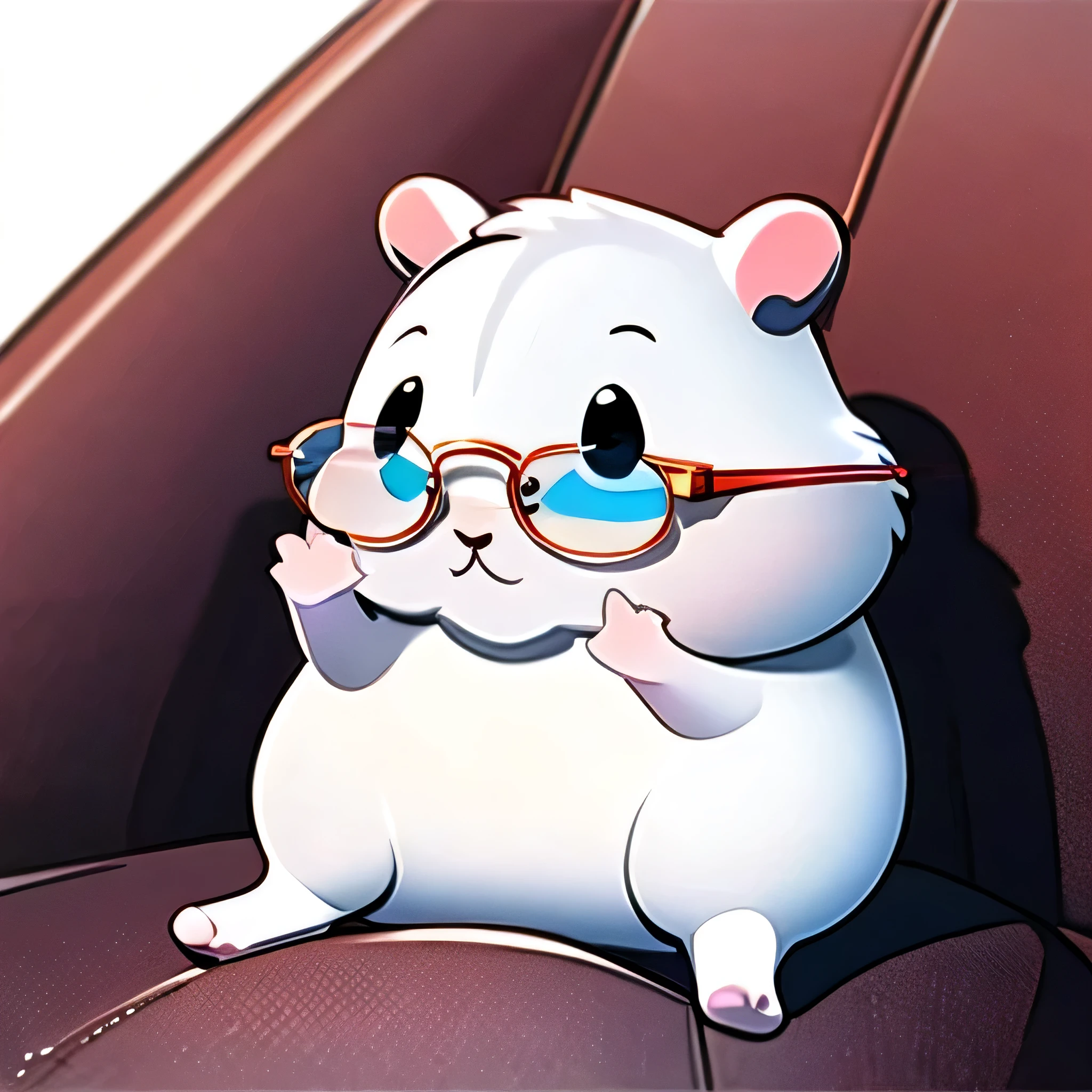 Ultra-detailed,Advanced Details, best quality,masterpiece,figure, 
,White hamster, Cartoonization,0W0,Sitting, The soles of the feet are visible,  wearing glasses