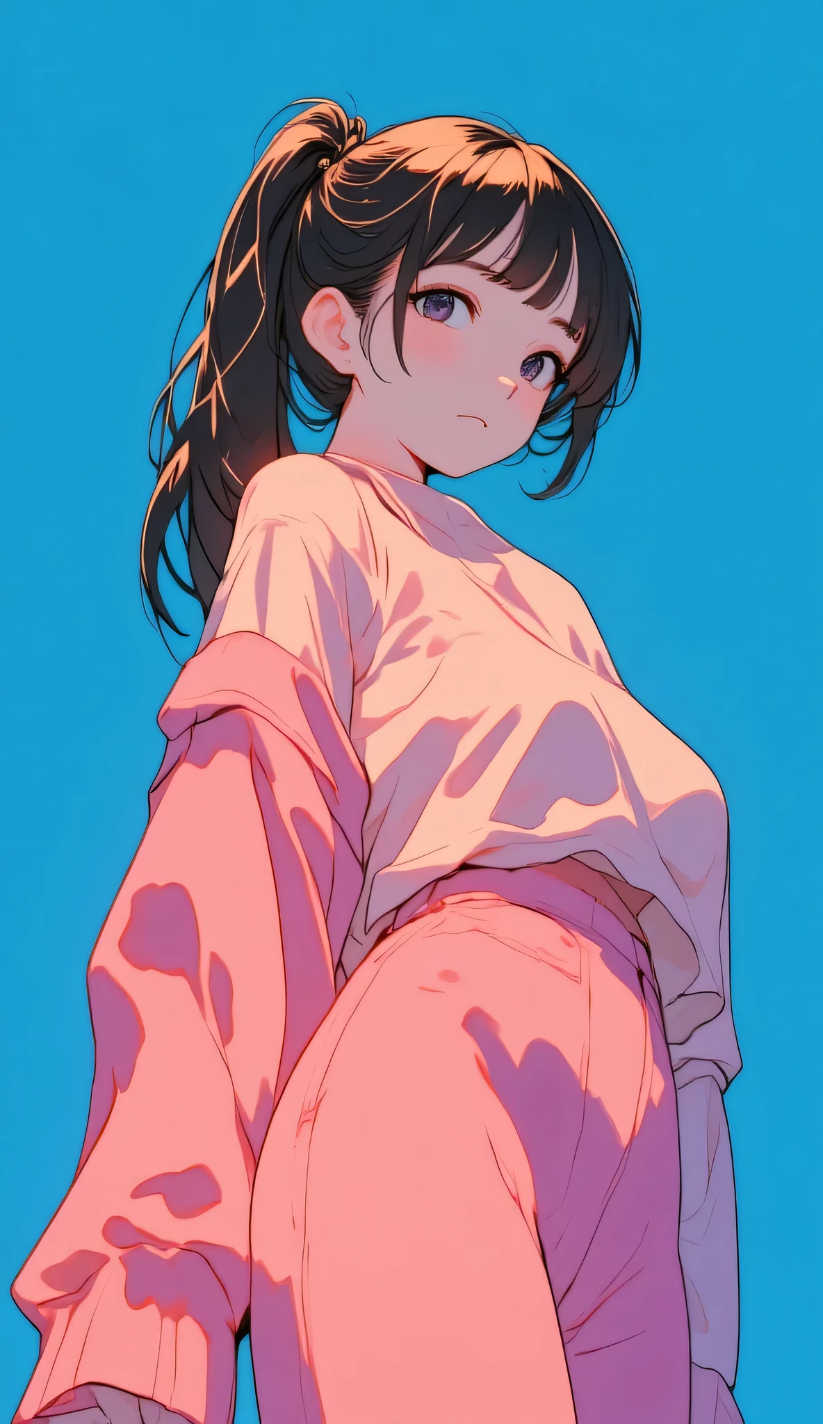 Realistic, outdoor, park, wide angle, raining, NSFW, soaking wet, 1girl, long hair, shy, embarrassed, blushed, POV, from front, wide angle, squatting lady position, casual clothes, t-shirt, skirt, navel, full body, light rays, glow, (masterpiece), wallpaper