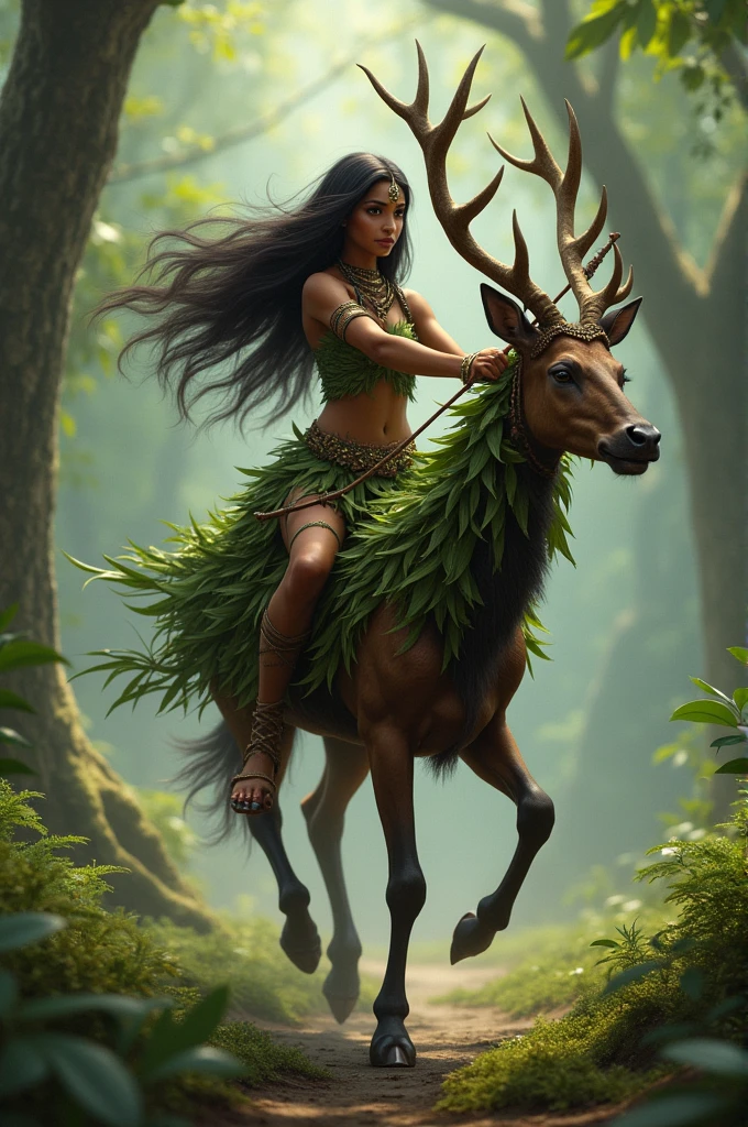 (there are a greek woman hawking and archery in river, naked, fullbody, deer, bow, archer, deer, bow, river white hair, hairy torso, fantasy, intricate, elegant, highly detailed, digital painting, artstation, concept art, smooth, sharp focus, illustration,