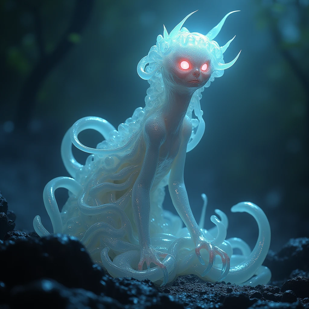 depths-fc,(night,dark:1.6),bubble,full body,seahorse girl,nude,tatoo,eyes,long hair,LiquidHair,desert
