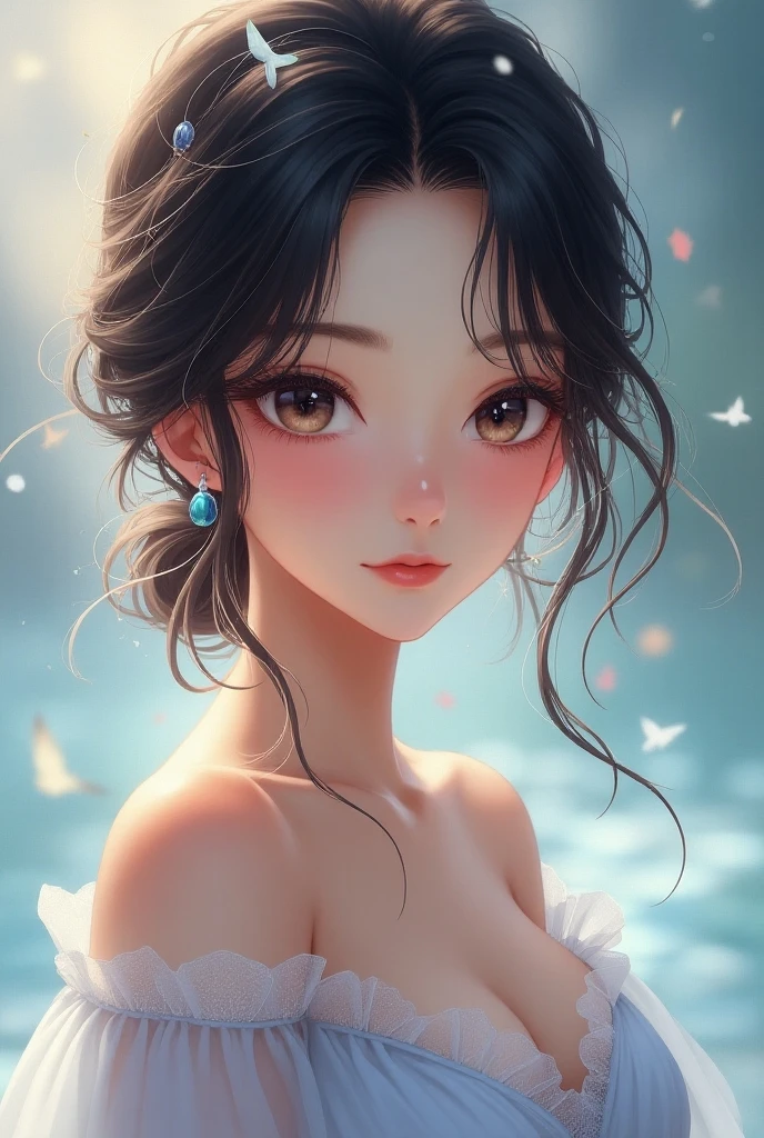 (masterpiece, Highest quality, Highest quality, Official Art, beautifully、aesthetic:1.2), (One person:1.3), Very detailed,Most detailed, (Dynamic pose), (Glowing Skin),(Earrings:1.4),Delicate Shadows、艶めかしい
A girl smiling in a sexy wedding dress, Japanese women。Beautiful breasts。
Textured skin, Flower storm、Front blur, Hair Flower, Lens flare, Sparkle Effect, reflected light, Lakeside。
Fuka Koshiba、Yuki Sakurai、Film Grain, Godley, Bloom, Sparkle Effect, ARRI ALEXA 35,35mm film
Cute、Cool eyes、Glossy lips、Gaze, Twin tails,