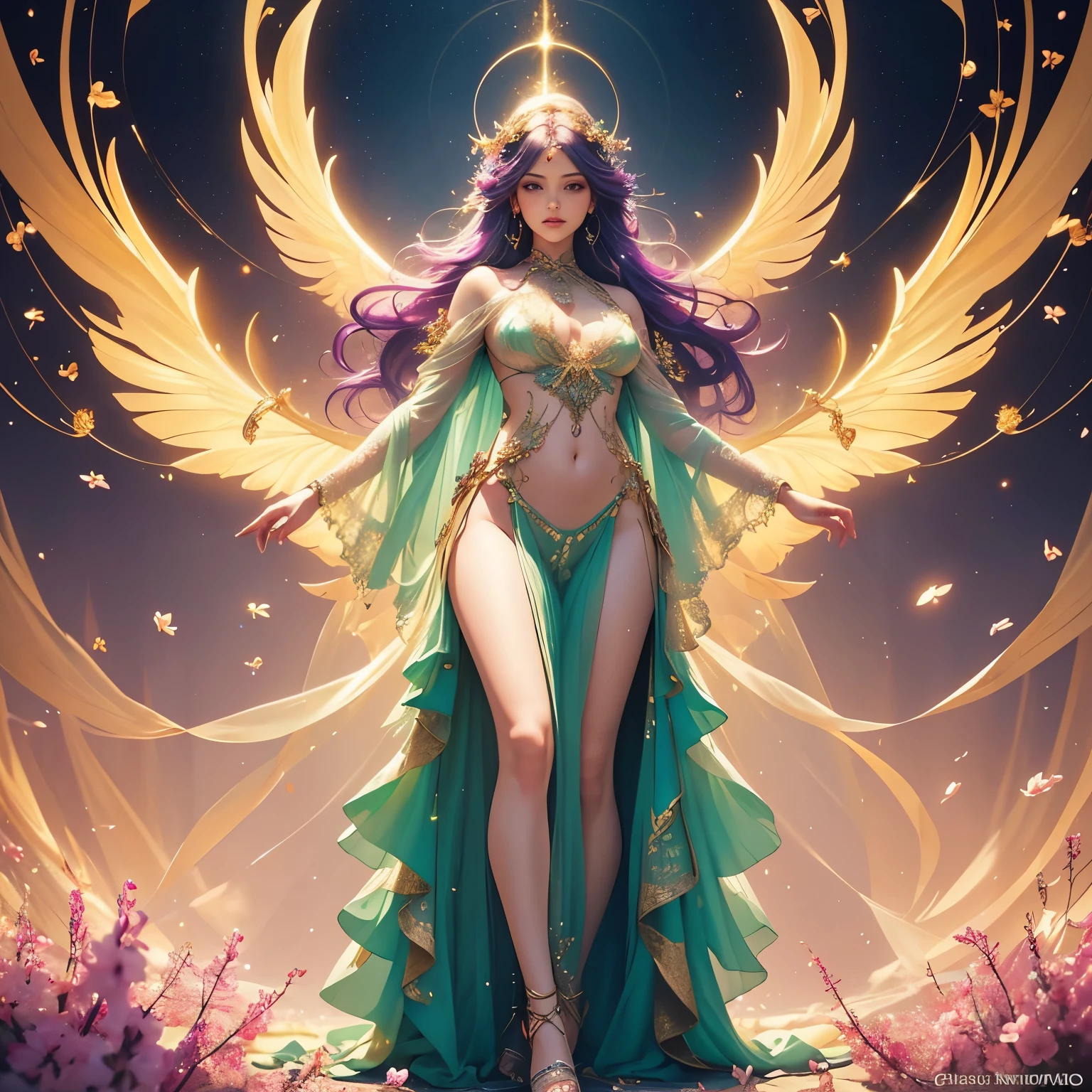 A captivating anime girl gracefully emerges from the pages of a watercolor painting, blonde drill-hair, swirl, spiral, whirl, her vibrant and intricate colors breathing life into the artwork. She wears extraordinary fantasy costumes,Decorated with exquisite details, reflecting the enchanting world she inhabits. Luminescent elements, like glowing crystals and ethereal wisps, surround her, casting a soft, otherworldly glow. The watercolor style imbues the image with a sense of fluidity and delicacy, as if the colors are effortlessly blending and bleeding into one another. Camera shot: Medium Shot, Camera lens: softfocus, Lighting: luminescent glow, watercolor brushstrokes, Long legs, Stunning composition, Foot braids, Beautiful and detailed legs, belly button expose, exposed cleavage, shining thighs, shining legs, showing a delicate slim figure and graceful curves, (ultra Realistic), ( illustration), (High res), (8K), (highly detailed), (the best illustration), (Beautiful Detailed Eyeest Quality), (Super Detailed), (Master peace), (Wallpapers), (Detailed Face),