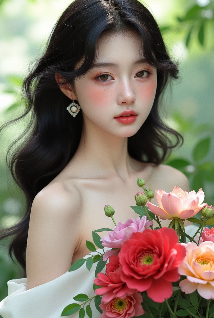 Beautiful girl holding flowers 
