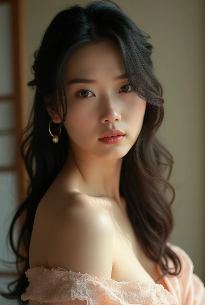 Create a photo of a naked Asian woman with no clothes on