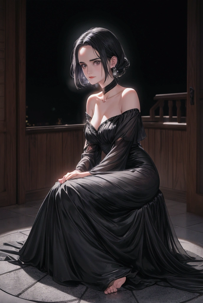 "((MaestradePesadilla)), calidad suprema, ultra detallado, estilo realista, escenario oscuro, mujer misteriosa, pelo largo y liso, ojos penetrantes, mirada seductora, postura provocativa, vestido ajustado, sombras intensas, Captivating atmosphere, Enigmatic Expression, belleza oscura, sensualidad sutil, nsfw".