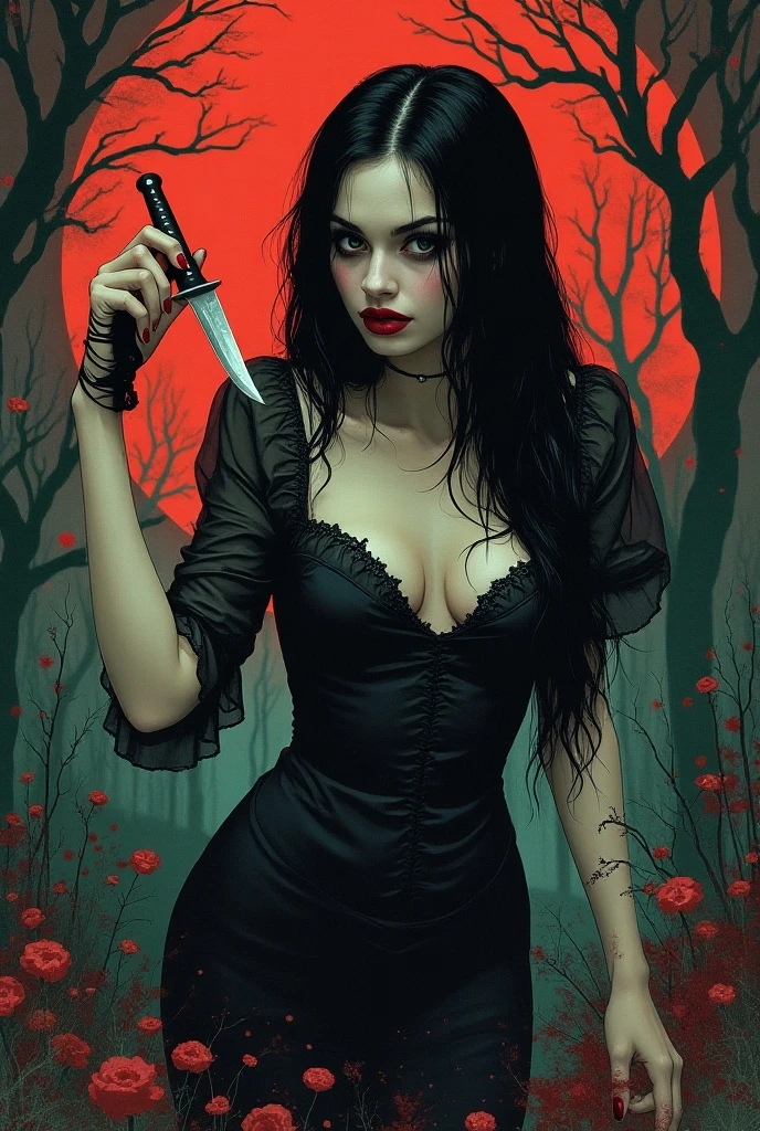 sexy, dark, blood, loneliness (art inspired by Tim bradstreet, intricate details, oil painted )
