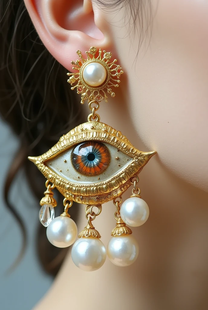 Product Design：Exquisite exaggerated earrings，baroque pearls and eye elements