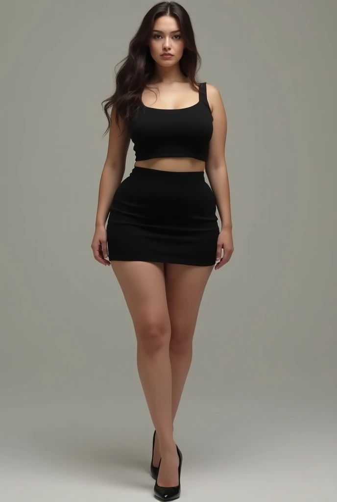 (best quality), (masterpiece), 1 girl, early 20's, small breasts, busty, perky breasts, thick, thick lips, wide hips, thin waist, wearing black tube top shirt, strapless top, top that covers the stomach, wearing skirt that covers the knees