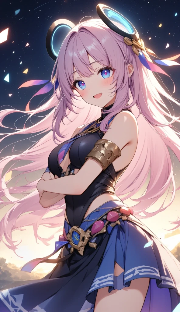 (masterpiece,  best quality:1.2),  1 girl, Alone、they are reading ,Citlali,clenched teeth, Pink Hair,  split bangs outside a spaceship,  very long hair, Let your hair down, (Braid 1.6),  hair accessory that makes you hold a sword, (Facial marks), blue eyes,(Pink Eyes), Tribal clothing,Loin cloth,  Black Bare Shoulder, headgear,  leotard, skirt、One Elbow Glove 、fingerless gloves glowing eyes , , Beautiful details,  hyper-detail, masterpiece,  best quality, bright,  hair accessory that makes you hold a sword, Facial marks, they are reading
break つやのある瞳,  beautiful eyes, Enchanting,  Erotic, Glowing skin, break indoors, break looking at viewer, (A dynamic pose:1.3), smile,Composition from below, Thighs, sexy (Full Body:1.5) break (美しいFine grain:1.6),  very detailed faces ,  perfect lighting, Highly detailed CG, (Perfect hands,  Perfect Anatomy), break ((masterpiece,Best Quality)), Super detailed, Shine, Shine光,  ray tracing , ( perfect face, Detailed face, Fine grain, Perfect hands, Perfect Fingers:1.5), HD, Super cute face, Best Quality, Super detailed, break Shine目, break (Best Qualityのアニメ調イラスト:1.5), (Super fine), (Cute illustrations:1.3), (High chroma:1.3),,  detailed beautiful face and eyes , Dynamic lighting, ( very delicate and beautiful ), break (Nice hands), (Perfect hands:1.4),  very detailed illustration , Super cute and beautiful, Best Quality, Slender, Petite, baby face,
