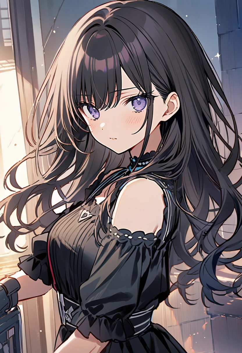 a close up of a woman in a dress with a white and black dress, gothic maiden anime girl, anime girl wearing a black dress, cute anime waifu in a nice dress, anime girl in a maid costume, an elegant gothic princess, guweiz, guweiz on pixiv artstation, guweiz on artstation pixiv, beautiful anime girl