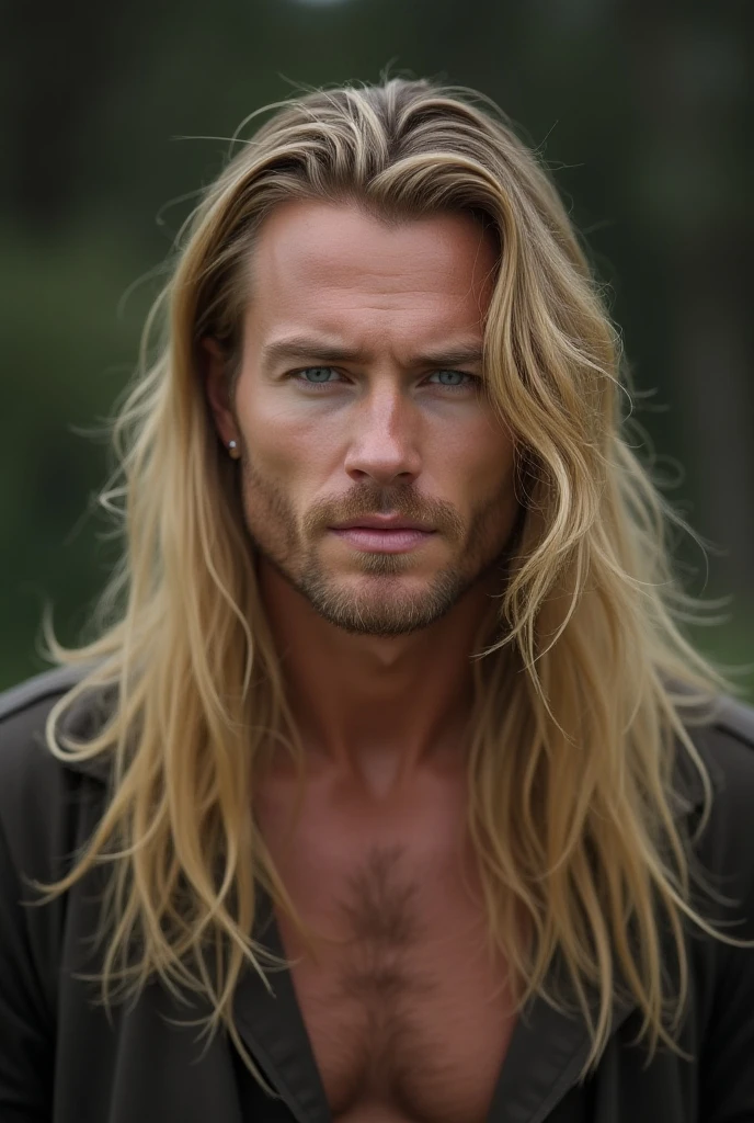 masterpiece, best quality, highres, absurdres, homoerotic (portrait photo:1.1) of a jacked naked 20 y.o [Alexander Dreymon|Charlie Puth], gay, pensive look,  
(long wavy blonde hair with shaved sides), (hairy body:1.2), (gigantic huge muscles:1.3), (pubic hair:1.1), [intricate detailed soft green eyes], (highly detailed skin:1.3), (long blonde bushy beard:1.4), (sweaty skin:1.3), (wet:0.8), solo, male focus, 
in a field of tall green grass, warm, sky, sun, clouds, summer, 
volumetric lighting, photoshoot, photo, intricate details, highly detailed, 8k uhd, dslr, high quality, film grain, trending on artstation, by artgerm and greg rutkowski, intricate details, intense and powerful atmosphere