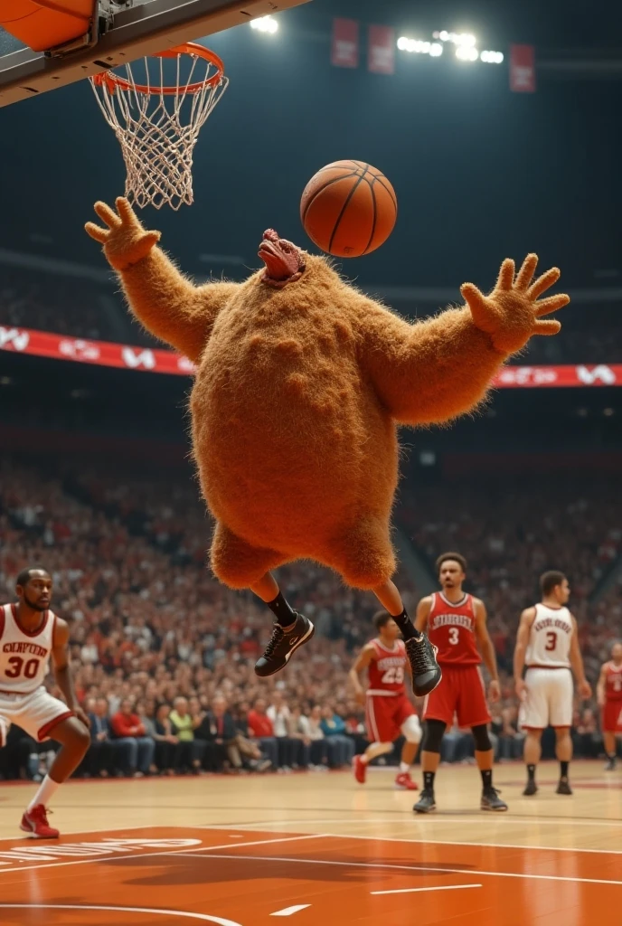 A giraffe makes its way into a basketball game,Wear a basketball jersey,Shutter flash,Both sides were surprised,The audience cheered and waved,Panorama Figures,Noisy --auto