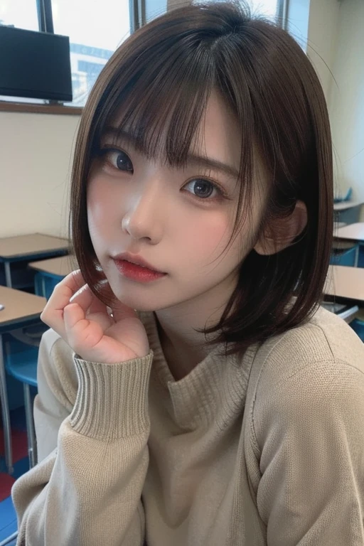 Photo of Enakolin, 18-year-old girl in the classroom, Close up, (Intricate details:0.8), (hdr, ultra - detailed:1.2), Close up