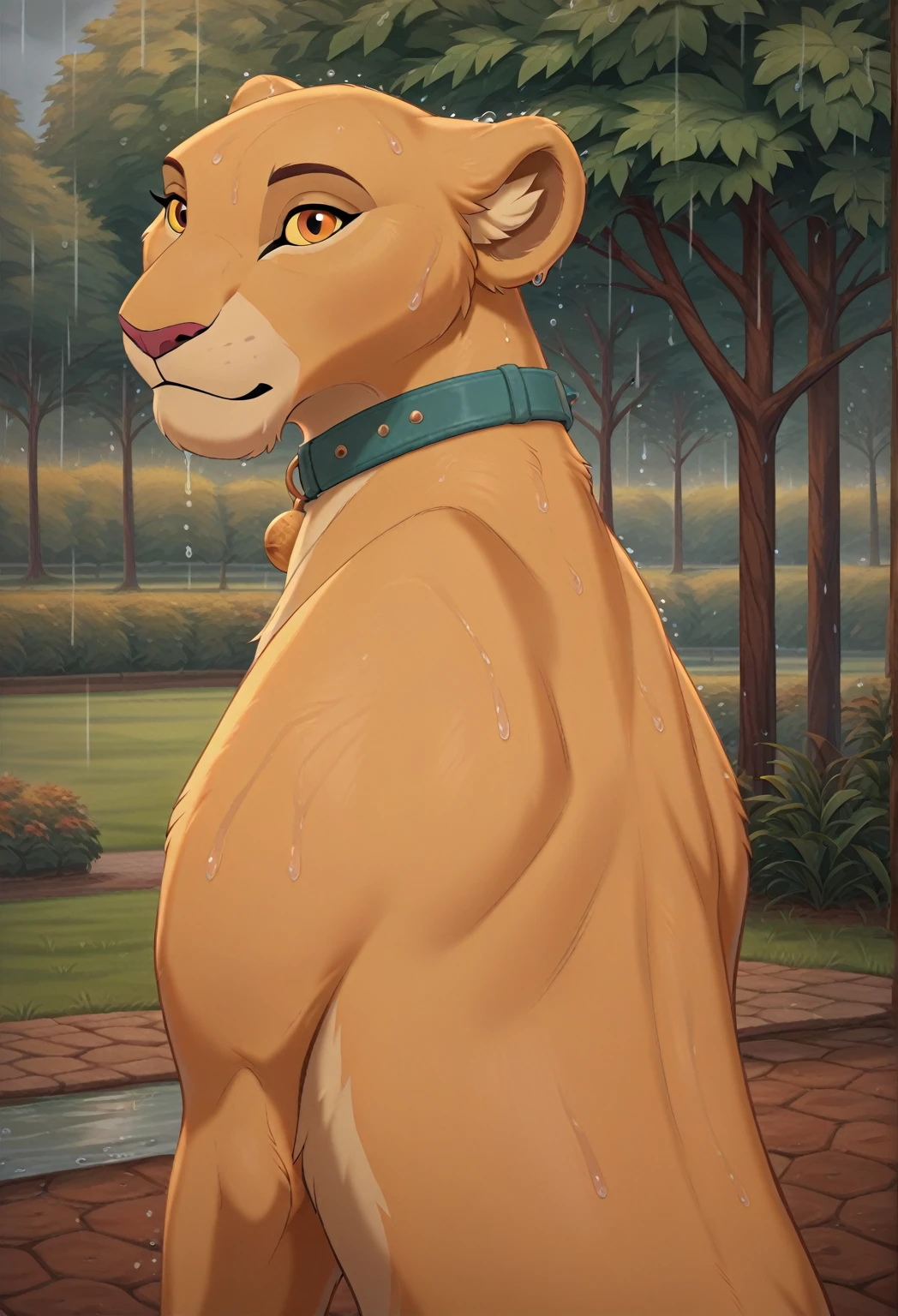 feral lioness, Nala, high resolution, realistic, Soft, 4K, upscales, high detail, Delicate fur, ((The tail in the right place)), green eyes, bedroom eyes, white sclera, lifted tail, hyper canine pussy, savanna, large eyes, presenting pussy, looking back at viewer, 1 lion tail, black canine pussy, dripping canine pussy, cub, young, detailed eyes, beautiful eyes, flat chest, small, lying down on side, 4 legs, 4 paws, licking lips, sultry look, lifted hind leg