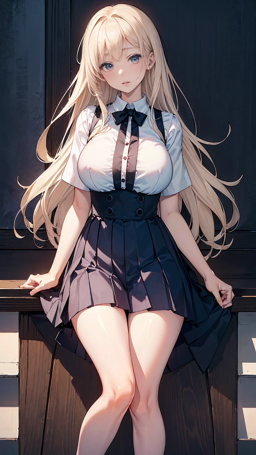  1 girl, nsfw, masterpiece,  best quality, slender girl with Hourglass-shaped body and  Big Breasts, Alone, , cute,  digital blending {x} shy girl, (( girls wear school uniforms ,  short pleated skirt , White blouse, South Koreaの学生服)), sexy,  girls showing attractive breasts , (( Platinum Blonde Hair , Long Hair)), Pink Eyes, Detailed eyes,  beautiful eyes, Delicate eyes, ((Hourglass-shaped body, sexy body)),  correct anatomy , Correct limbs, (( Big Breasts, Large Breasts)), Juicy lips, Plump lips, [ detailed background (South Koreaの学校, South Koreaの高校, Seoul, South Korea)]