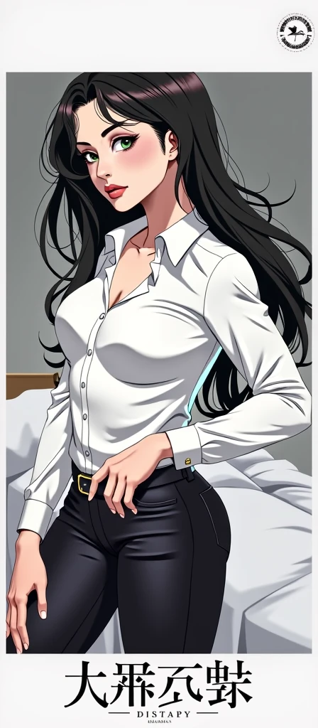 (1girl:1.5),(Best quality,4K,8K,A high resolution,tmasterpiece:1.2),ultra - detailed,(actual,photoactual,photo-actual:1.37),black suit jacket,sliver long hair,girl with Redlip,girl in suit jacket,girl in elegant clothing,Redlip,Perfect application for lipstick,(beautidful eyes:1.4),(white shirt:1.5),silber hair,a purple eye,light smile,Happy expression,highlydetailed skin,Stunning face,Long eyelashes,black eyeliner,a work of art,(Black belt:1.2),white shirt,Dangle earrings,(regular suit:1.2),Full body lesbian