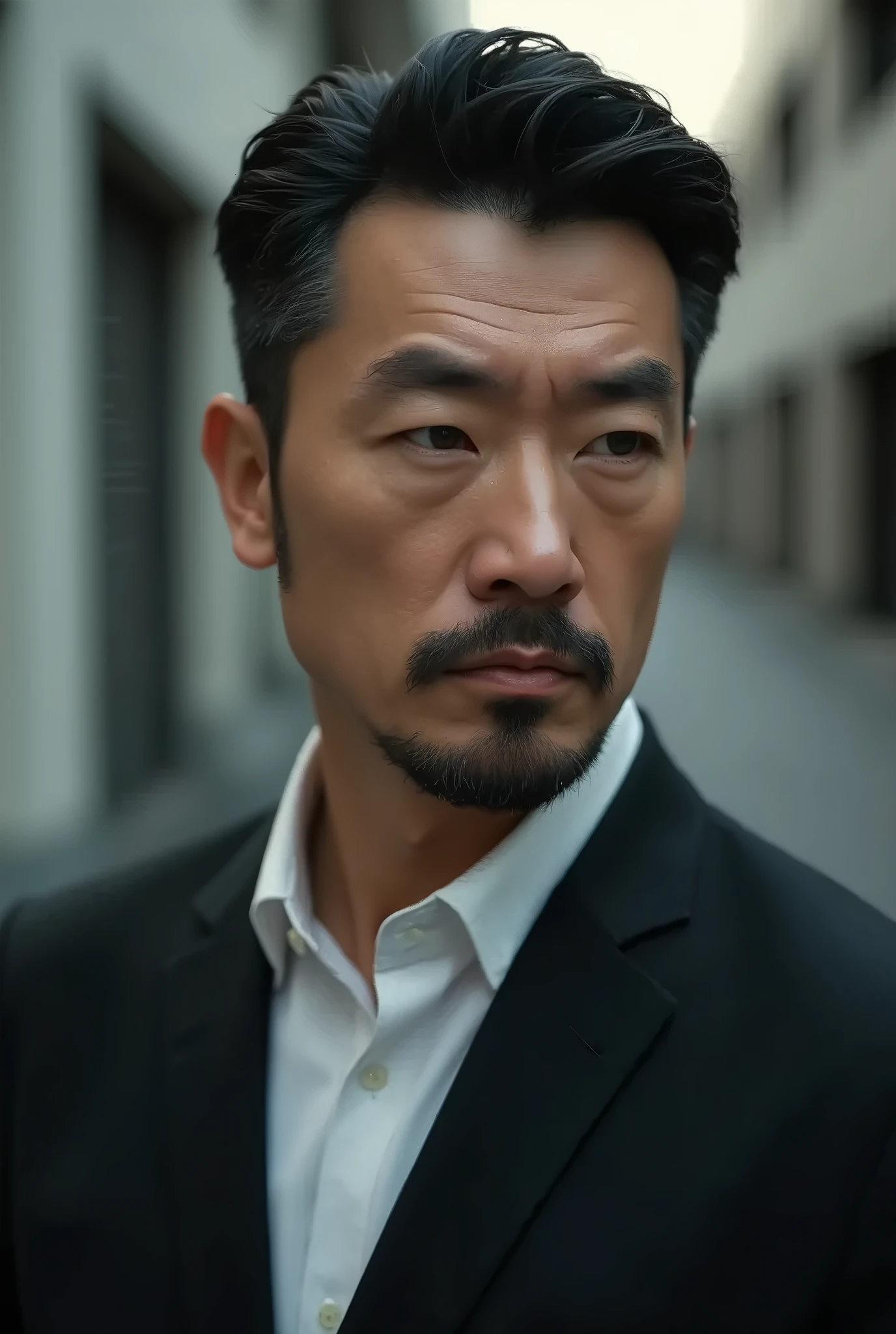 Japanese man, 40s, wearing a suit, facing forward