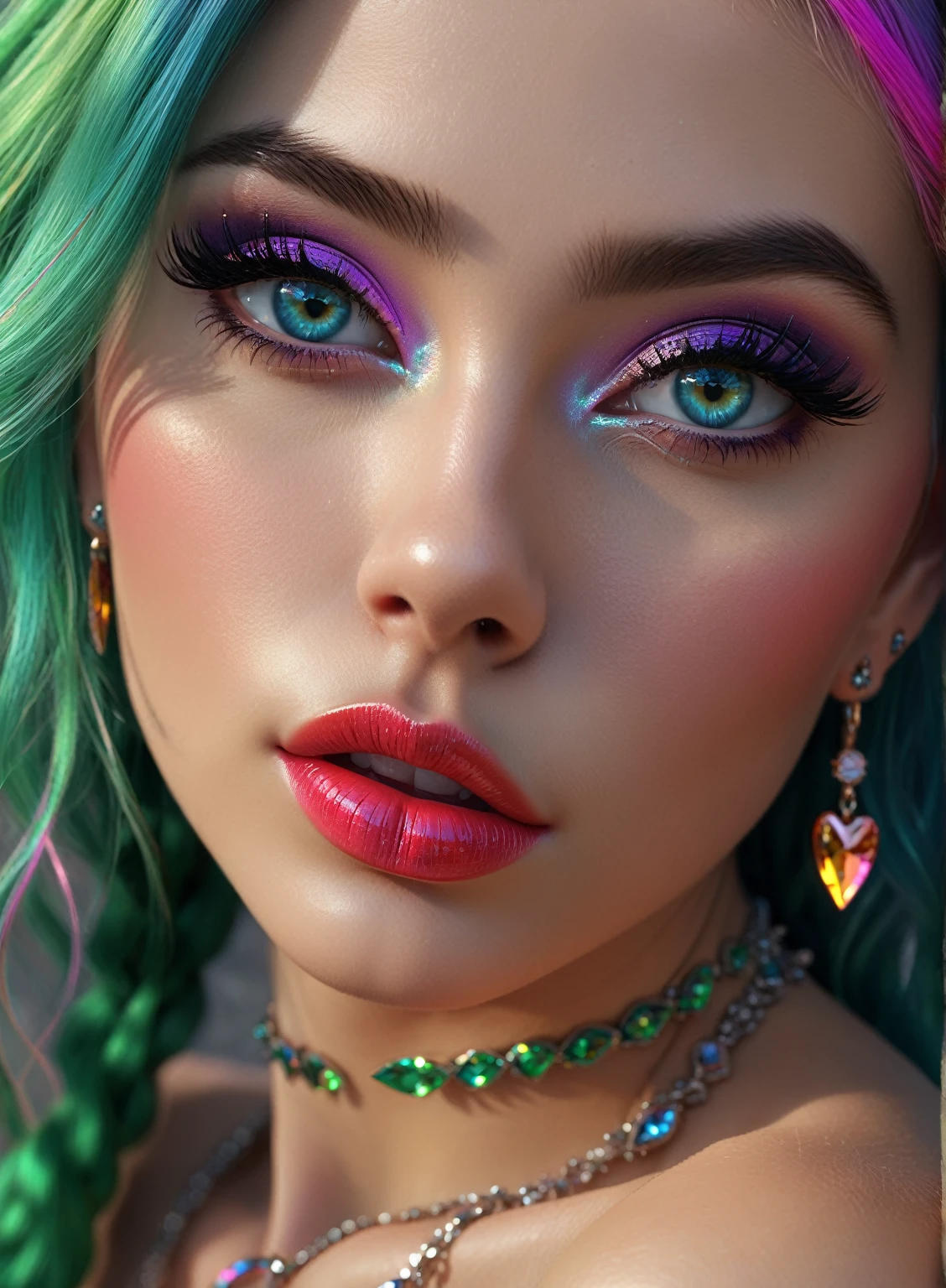 pink hair, bra, panties, green eyes