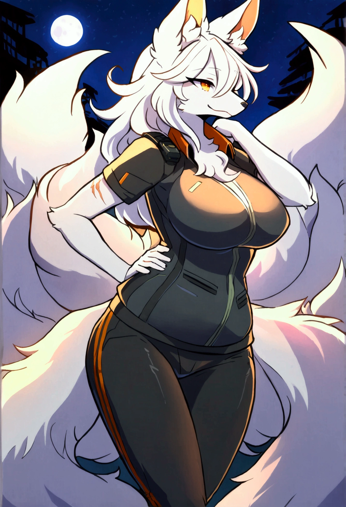 a furry, pokemon, arcanine , with big breasts, thick thighs, sexy body, naked, wearing latex micro panties, and fishnet stockings,