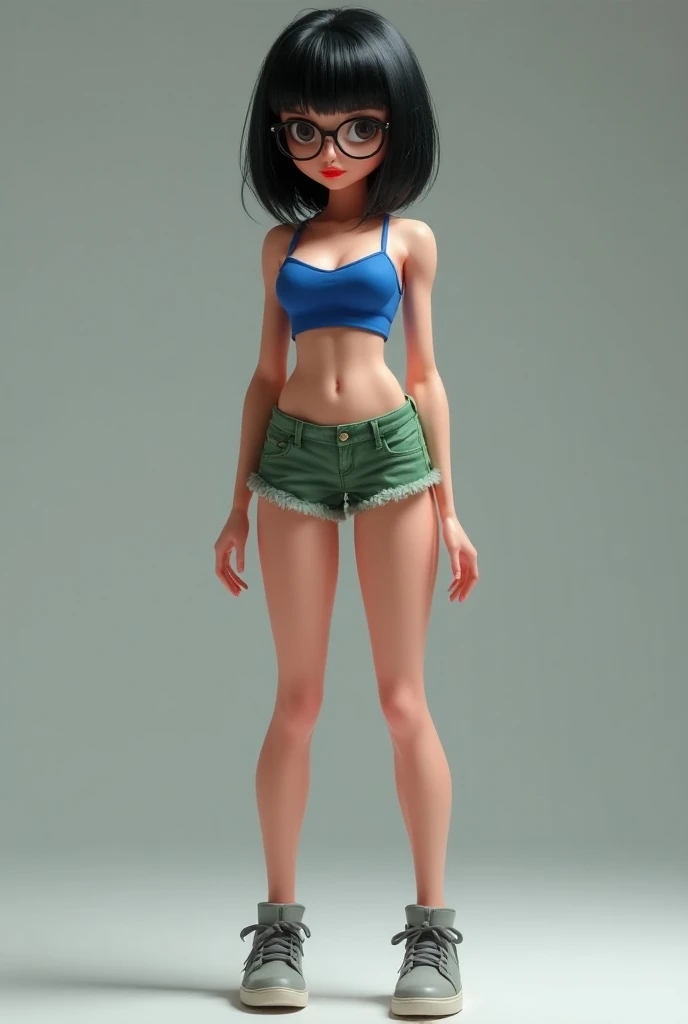 Scarlet overkill, greeneyes, ((biquíni hih neck red)), tilt your head, ((red slip bikini)), cowboy shot, coxas nuas, 1 girl, alone, salient smile, gazing at viewer, ((whole body)), 正面, pose, best qualityer, no flaws