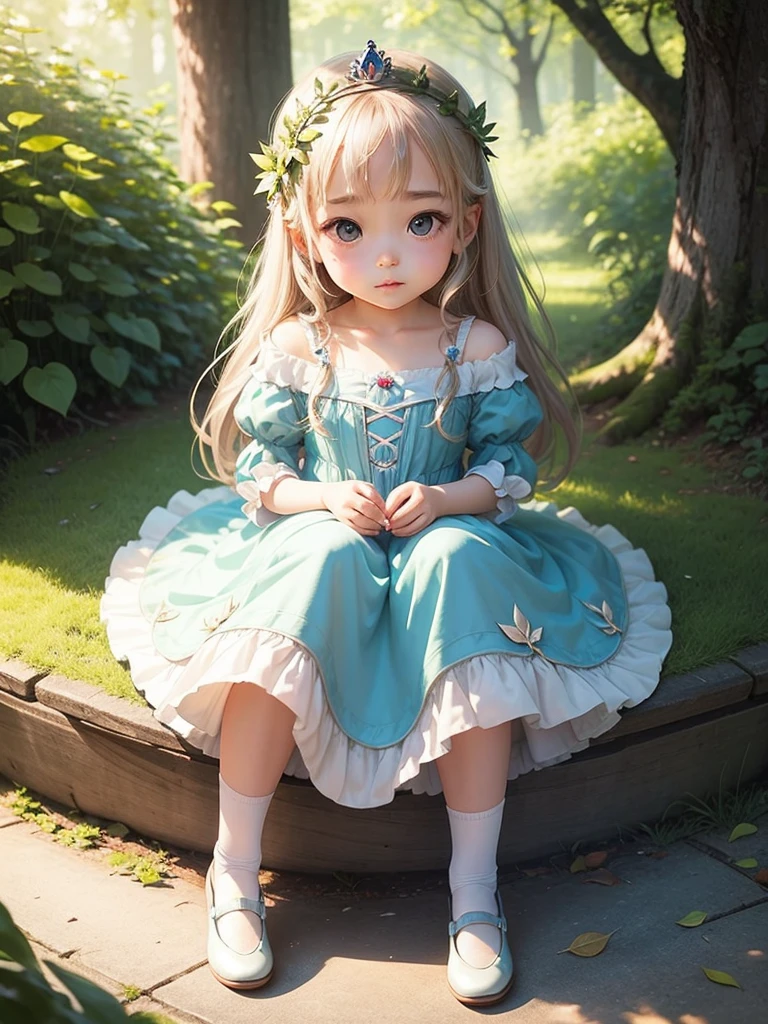 Girl in the forest with floating flowers, river, fluffy, fluffy cheeks, cute, bright colors, Colorful art style, soft lighting, soft shadow, fine texture, dynamic lighting, nice hands, perfect hands,