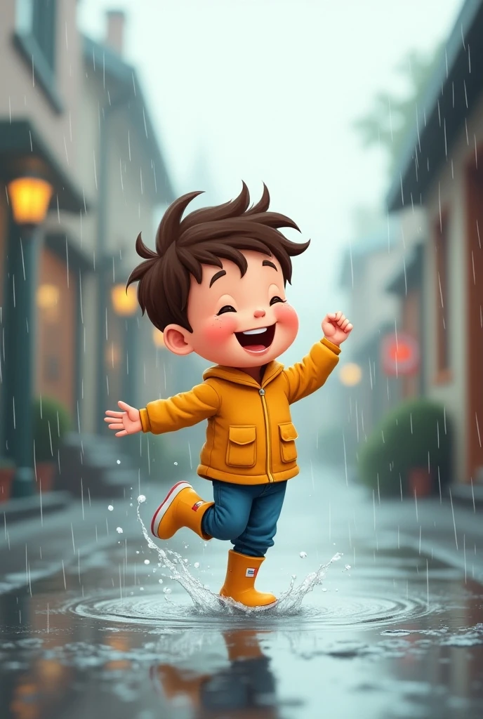 Black child dancing in the rain
