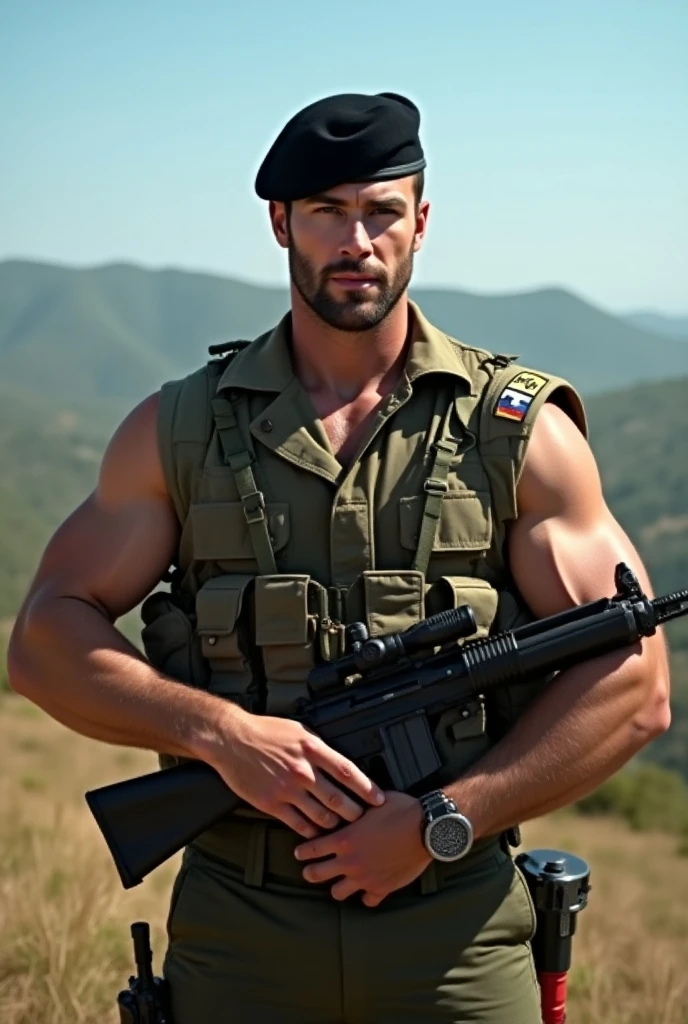 <lora:Clothing - Sexy Soldier_v1:0.7> photo RAW, mature man (is stands at full height:1.2), (s3xys0ldier:1.2), male focus, bara, short hair, stubble, (crooked smile of lust:1.2), looking at viewer, (flaccid penis out, testicles, vein, pubic hair:1.2), (military uniform, camouflage pants, his pants down, open shirt, helmet:1.1), military camp, dominant attitude, masculine energy, soulful emotions, ((detailed face)), hyper realistic