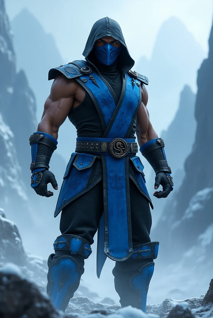 Um supe-heroi masculino, fortenas cores preto,e datalhes de azul  , uniforme todo preto, sem capa estilo ninja , e o uniforme preto, musculoso, roupa colada