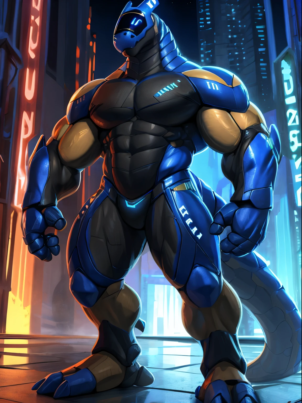 synth head, synth (species), synth_(vader-san), cyber synth anthro, bara, muscular, barazoku, bara body type, huge pecs, detailed muscles, very muscular, huge arms, defined muscles, thick thighs,  accurate anatomy, white black and blue color scheme, police theme, police colors, hybrid, text on body, fans, glowing details, high resolution, clear focus, high detail, complex details, clear focus, super detailed, 8K, colorful, vivid color, digital art, artificial, robotic, flat colors, refsheet, character concept, strong jaw, thick thighs, giant biceps, huge hairy pecs, muscular, big tail,full body, detailed hands, detailed eyes, detailed face, detailed arms,anthro, muscular, abs, (detailed:1.5), male, 8k hd, by dacad, by zackary911, 