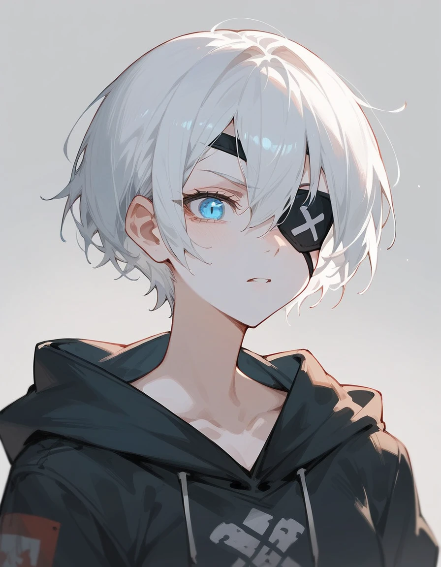 anime boy style, gray hair, young anime man, silver hair (ponytail), silver haired, t-shirt