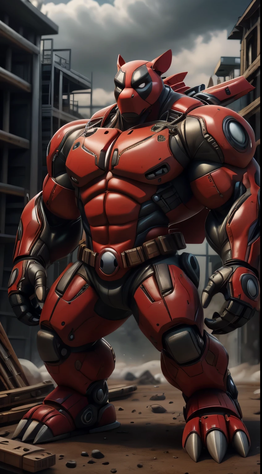 DeadpoolStyle mech, (leather:0.6), (Masterpiece:1.3) (best quality:1.2) (high quality:1.1)