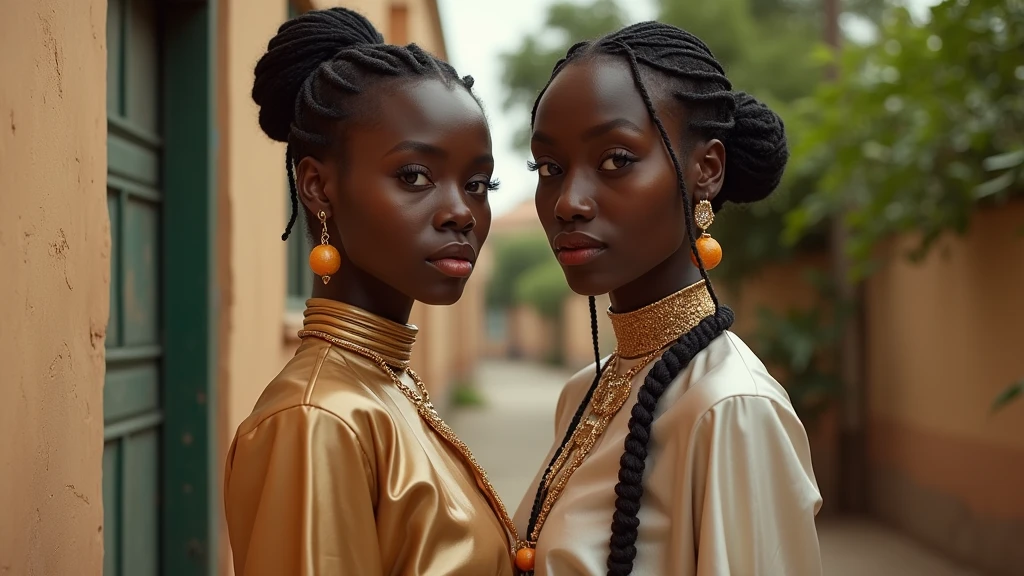 Femme africaine avec de long cheveux poitrine plantureuse et sexy