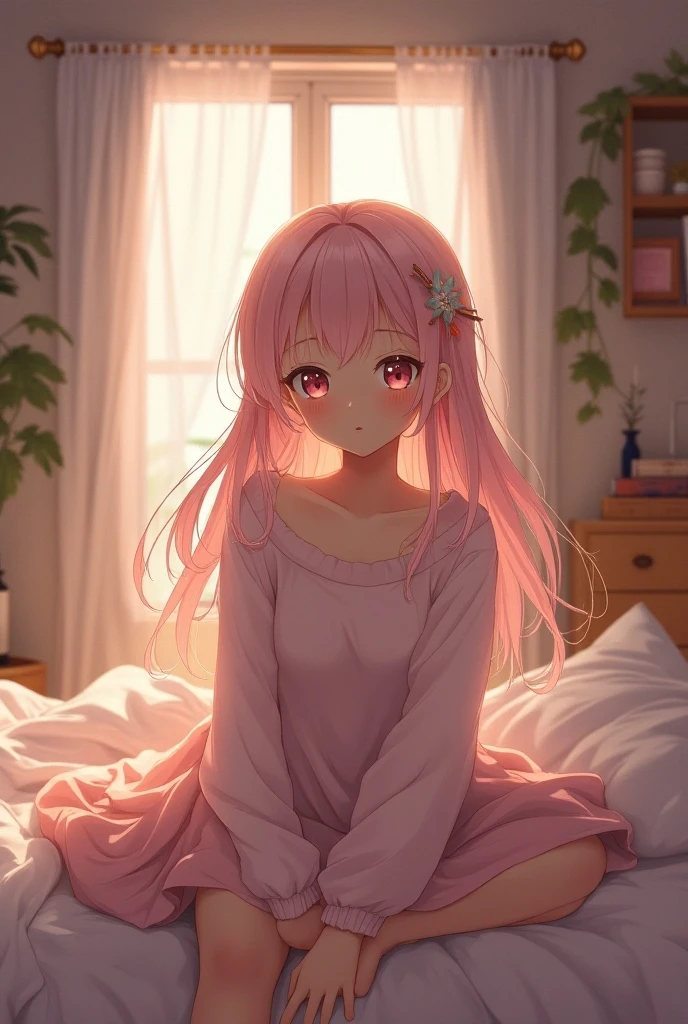 14-year-old girl, ((Sexy luxury in red and pink))、(Red pink inner color hairstyle), Beautiful Hair, Facial Contour, Remember, Hotel, moonlight、splash, Lens flare,, Natural Color, High resolution, Very delicate, Very detailed, 8k,(Breast swelling、About B cup)、(Shyness),((Sexual))、bed、Hide your body in the sheets and show your face、(Sexualな画角)