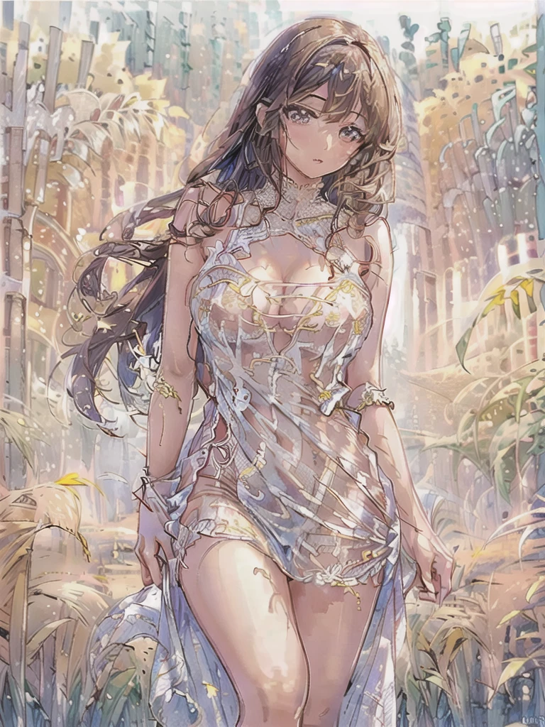 Mature Woman, Looking at the audience, Attractive breasts,Sensual curves、bubble、Full Body Shot,Nightgown, Charming smile, Thick lips, plump唇, blush, Looking at the audience, Provocative expression, Beautiful Hairstyles, Cleavage, plump、Curvy Hips、Attractive face、Mischievous face、Sexy Lingerie、An inviting gaze、Expressing emotions、colored feather, Money属装飾品, particle, Light, (masterpiece, highest quality, highest quality, Official Art, beautifully、aesthetic:1.2), (1 girl:1.3), Very detailed,(Fractal Art:1.1),(colorful:1.1)(flowerズ:1.3),Most detailed, (Dynamic pose), (Shiny skin), (Many colors :1.4), ,(Earrings:1.4), (feather:1.4),masterpiece,Mr.々Hair style，Moneyのヘッドバンド，Tulle covers the chest，Perfect balance, Detailed details of the garment,marble，cinematicLighting, Film Grain, contrast of Light and dark,High detail,(((Gorgeous Accessories))))、Openwork decoration，(((See-through dress)))、(((Anatomically correct body))) ,1 girl, (High resolution), (8k), (Very detailed), Perfect Face, Beautiful eyes and face, (((highest quality))), (Very detailed), Detailed face and eyes, Beautiful Eyes,(((Sexy pose))),Beautiful Eyes、Transparent double eyelids、(((Super gorgeous background)))、Bright Eyes,Money,diamond,gem,Body Chain,Luxury Accessories,beautifully、aesthetic,flower、(((Super gorgeous background)))、Bright Eyes