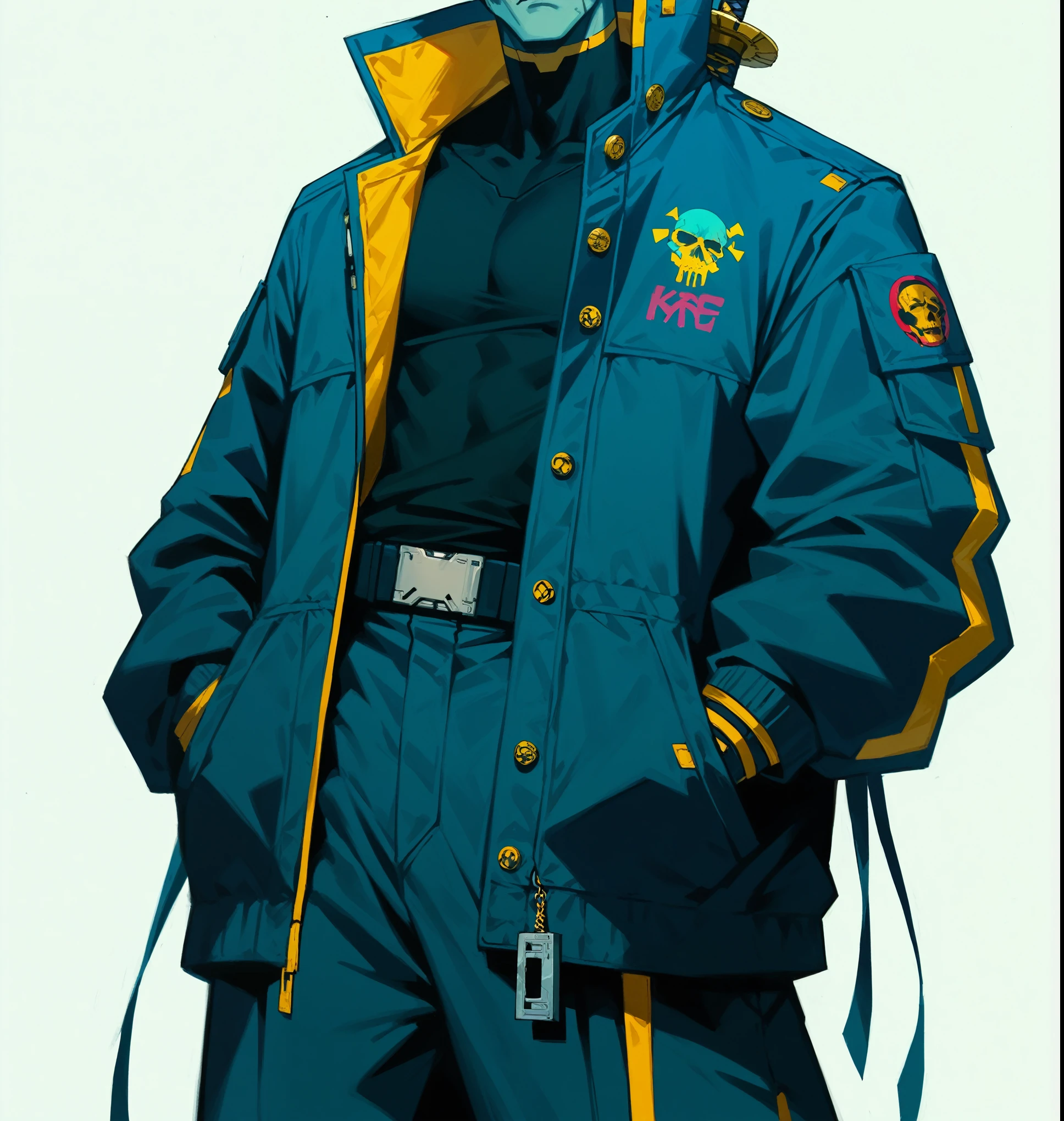 ((((masterpiece, best quality, high resolution)))), art, character. зомби во вселенной Cyberpunkа, zombie with katana . zombie guy , Dressed, вещи из Cyberpunkа, Cyberpunk, character, katana, concept art, anime, full length, on a white background