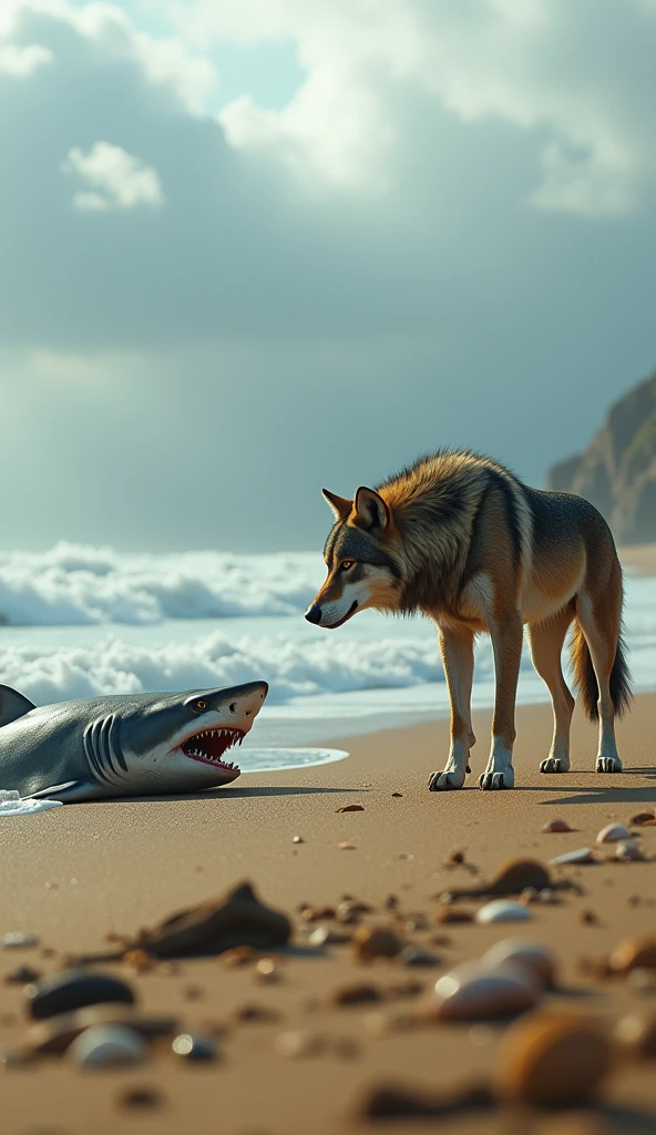 NSFW (nude) (Nami ((human)) large breasts, ????? of pubic hair) vaginal penetration, missionary fucking male furry German shepherd with knotted penis, full body, on a deserted beach