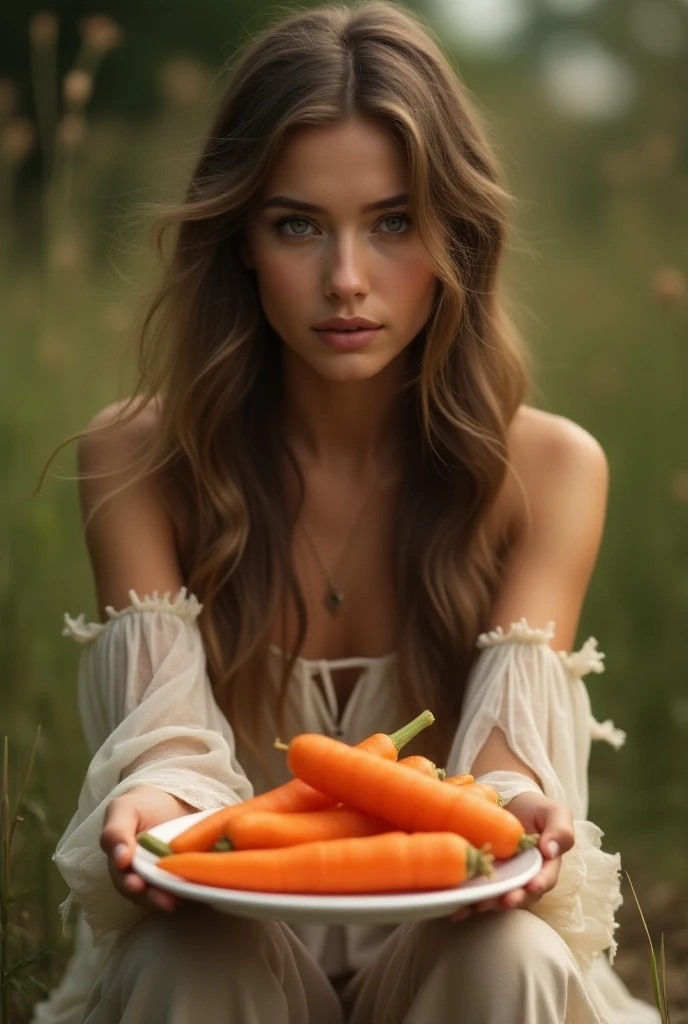 young woman, in the garden, sexy, naked, whore, picking strawberries, barefoot, Dirty, after the rain