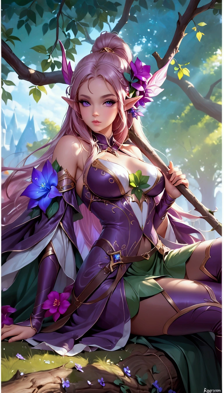 breathtaking woman elf, a fantasy background, beautiful hair, lolita outfit, perfect matching colors, Alex Zappa, Bijou Karman, Ham Sing-Choul, illustration, concept art, accessories, 32k, sharp focus, art by artgem, art by artstation, award-winning art, cinematic, inked, cell shading