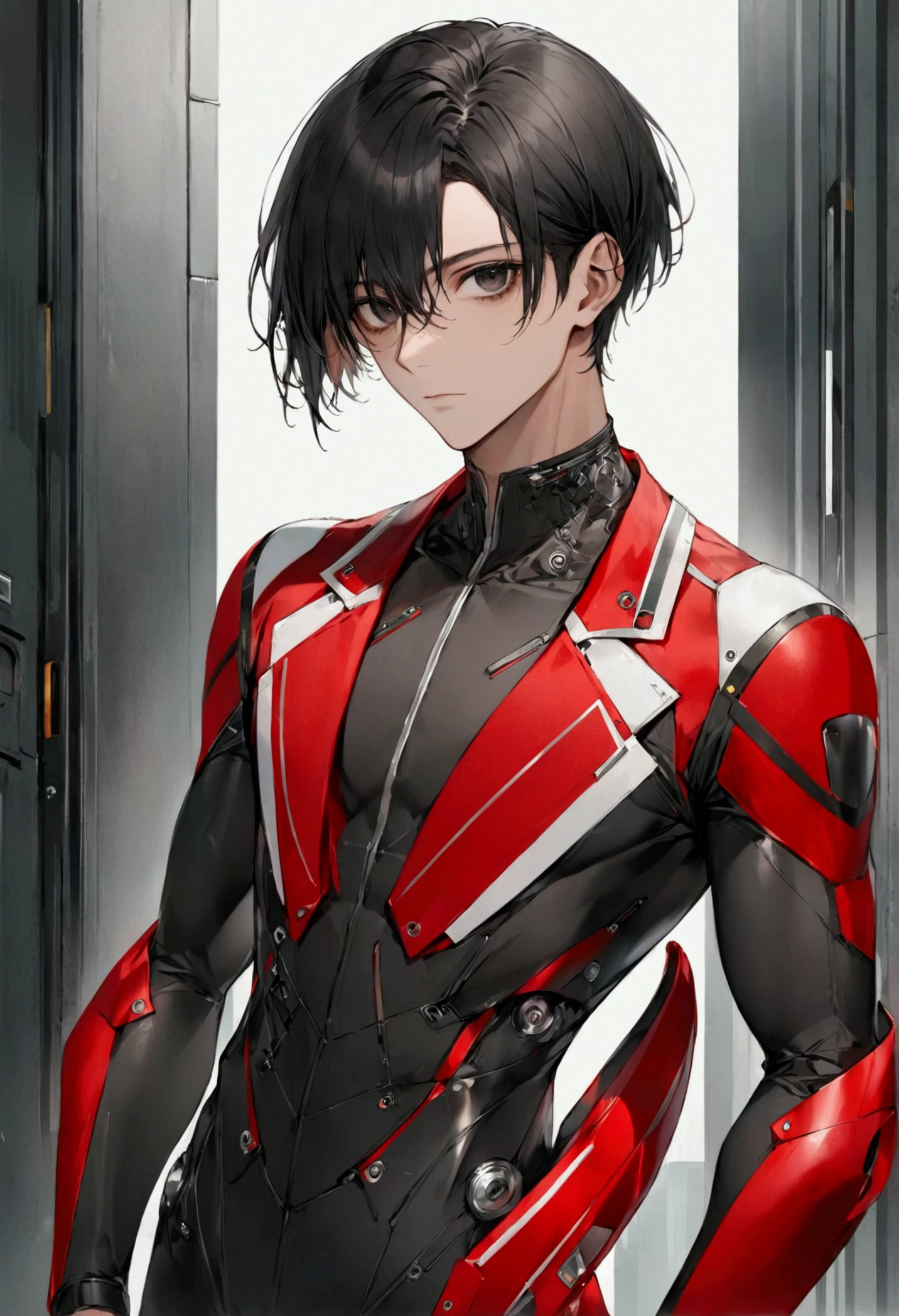 draw shinji from evangelion in spandex with a pronounced genitals
