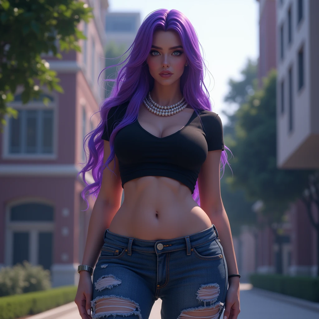 Bigboobs, purple hair, long hair,curvy,seductive face