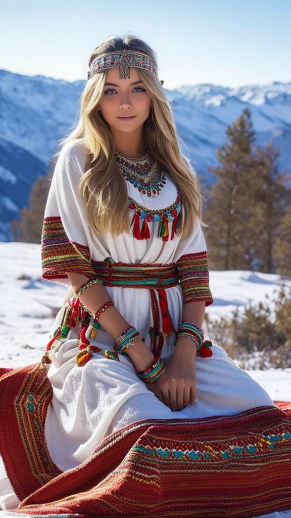 Hot Swedish girl, attractive,robe kabyle ,berber, amazigh ,clothes, bijoux ,amazigh dress, pretty cute, blonde, snow