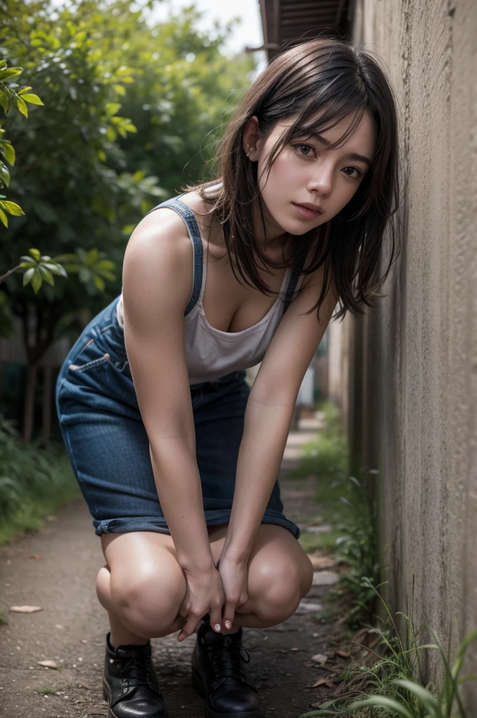 Haruna Kawaguchi's beauty、realisitic、crouching down、