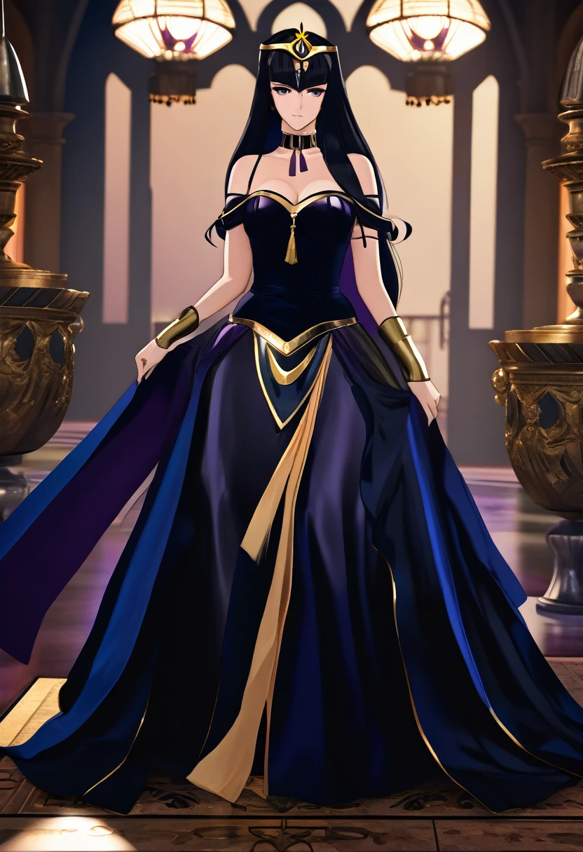 great quality ++ Extremely detailed high resolution, very aesthetic, expressive eyes, (((Perfect face))), (((symmetrical face))), (((Good anatomy)), (((perfect hands))), (((8k)))), UHD, HD Wallpaper, (((high detailed calidra, (((1girl)))), ((((full body)))), (((Tharja)))), (((defTh))), ((((Yandere face)))), ((((Midnight black dress with bare shoulders that perfectly hugged her slender figure and then descended to a flowing floor-length skirt)))), (((The sweetheart neckline was adorned with sparkling sapphires in harmony with the jeweled tiara))), (((Majestic ballroom Eveninajestic Castle))), (((huge breasts)))), (((Innocent smile))), ((((saluting)))),
