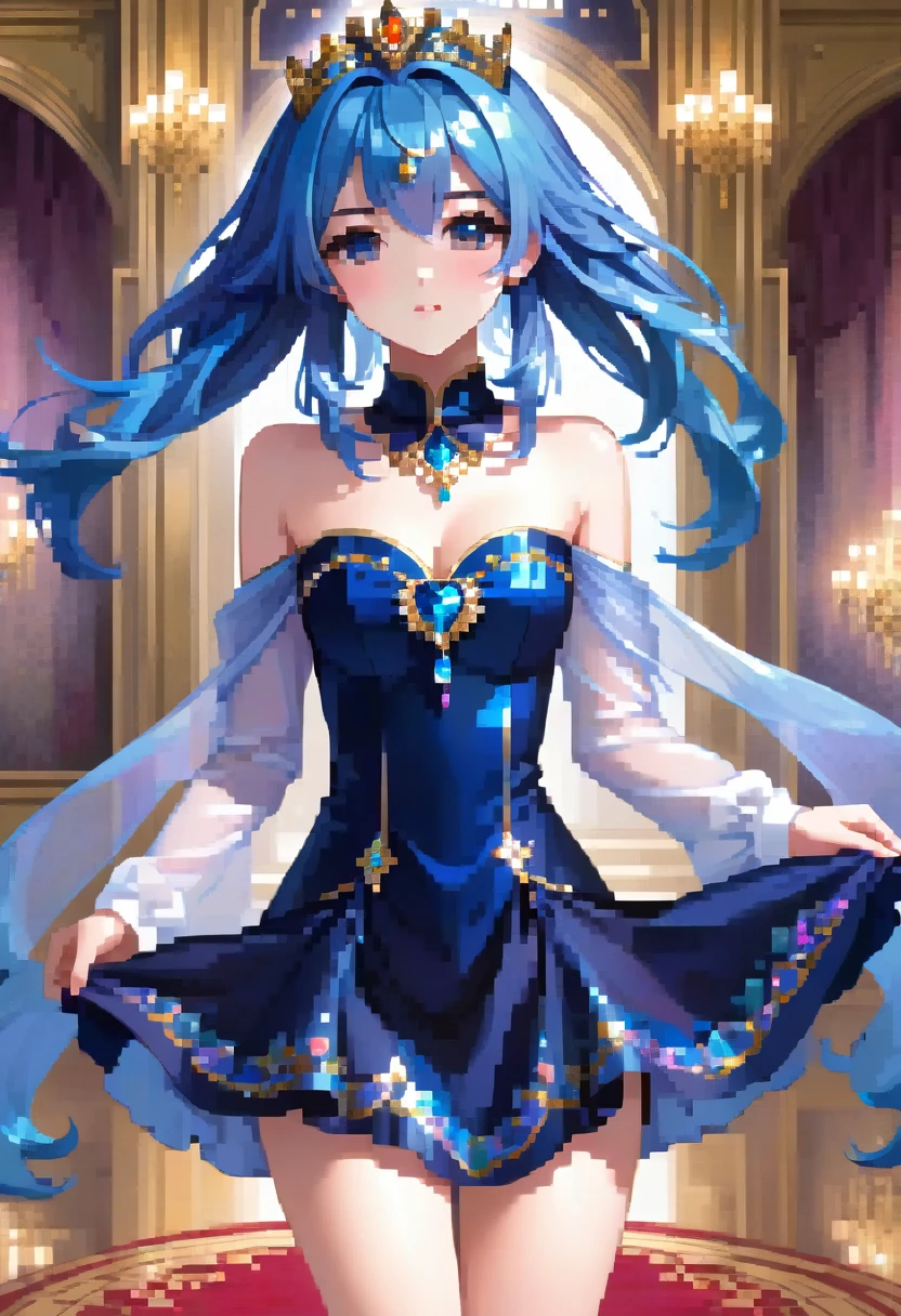 great quality ++ High resolution extremely detailed, very aesthetic, expressive eyes, (((Perfect face))), (((symmetrical face))), (((Good anatomy))), (((perfect hands))), (((8k)))), UHD, HD Wallpaper, (((high detailed calidra, (((1girl))), ((((full body)))), ((((((blue hair)))))), (((Yandere face))), ((((Midnight blue dress with bare shoulders that perfectly hugged her slender figure and then descended to a flowing floor-length skirt)))), (((The sweetheart neckline was adorned with sparkling sapphires in harmony with the jeweled tiara))), (((((dress with gold accents))))), (((Majestic ballroom Eveninajestic Castle))), (((huge breasts)))), (((Innocent smile))), ((((saluting)))),

Translated with DeepL.com (free version)