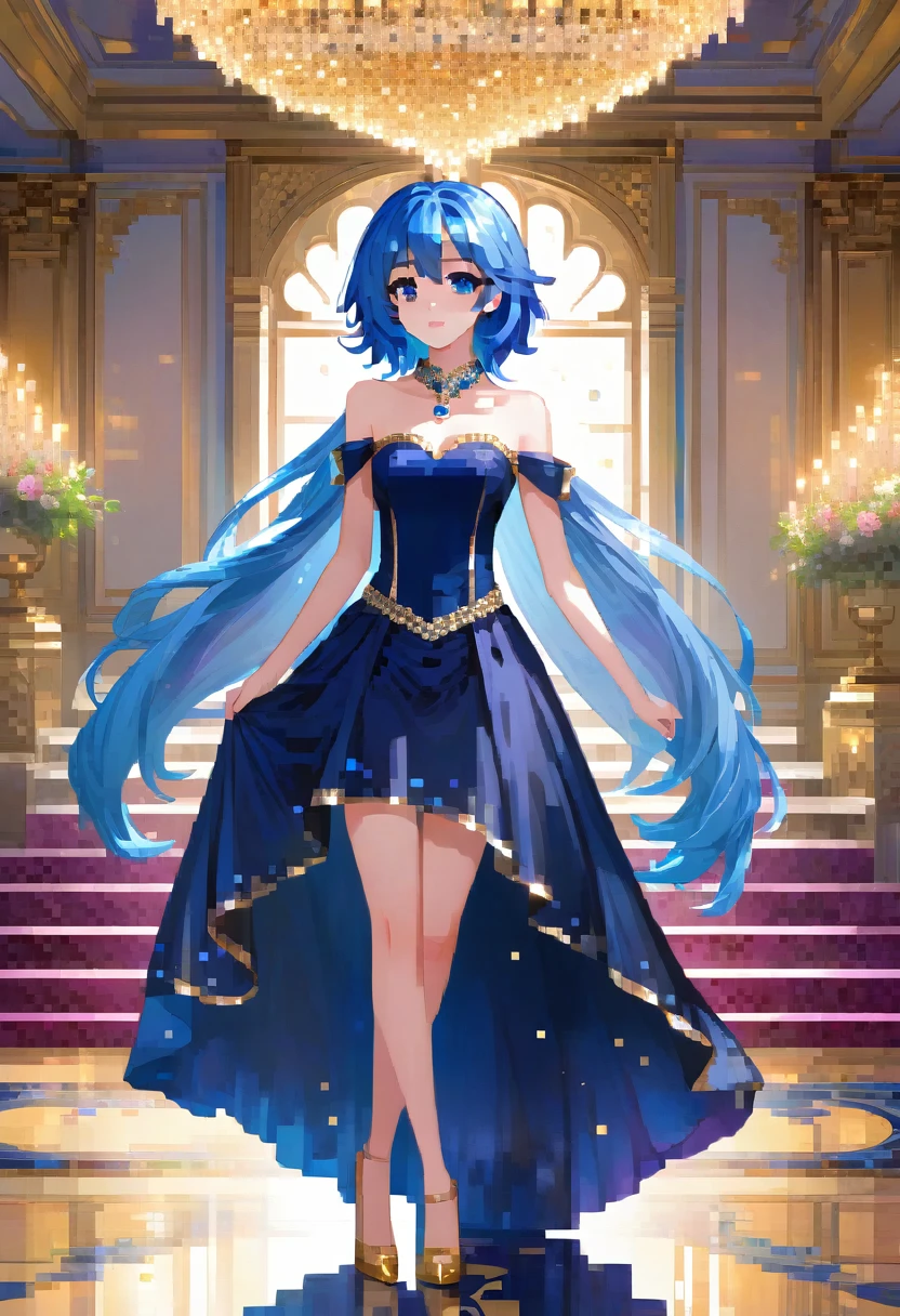 great quality ++ High resolution extremely detailed, very aesthetic, expressive eyes, (((Perfect face))), (((symmetrical face))), (((Good anatomy))), (((perfect hands))), (((8k)))), UHD, HD Wallpaper, (((high detailed calidra, (((1girl))), ((((full body)))), ((((((blue hair)))))), (((Yandere face))), ((((Midnight blue dress with bare shoulders that perfectly hugged her slender figure and then descended to a flowing floor-length skirt)))), (((The sweetheart neckline was adorned with sparkling sapphires in harmony with the jeweled tiara))), (((((dress with gold accents))))), (((Majestic ballroom Eveninajestic Castle))), (((huge breasts)))), (((Innocent smile))), ((((saluting)))),

Translated with DeepL.com (free version)